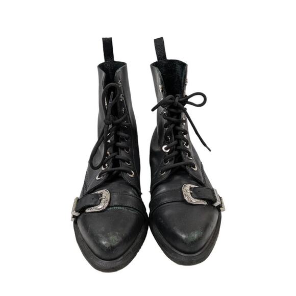 Dr. Martens Ulima Boots EU 41 Black Leather Lace Up Modern Punk Buckle Toe - Picture 3 of 6